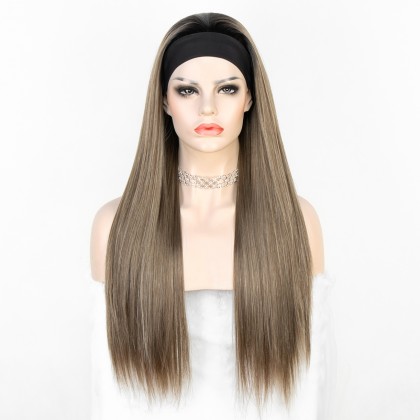 K'ryssma Dark Root Omber Brown Long Straight Heat Friendly Fiber Hair Synthetic Headband Wig