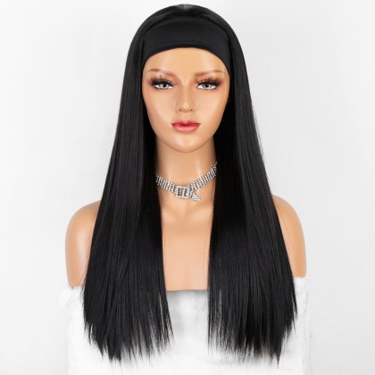 K'ryssma Natural Black Straight Heat Friendly Fiber Hair Synthetic Headband Wig