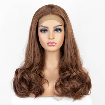 K'ryssma Natural Looking Brown Lace Front Wigs For Women Long Wavy Fashionable Glueless Synthetic Wigs With Widow's Peak Heat Resistant