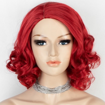 K'ryssma Short Bob Wig Red Synthetic Wig for Women with Side Parting Red Wavy wig Heat Resistant