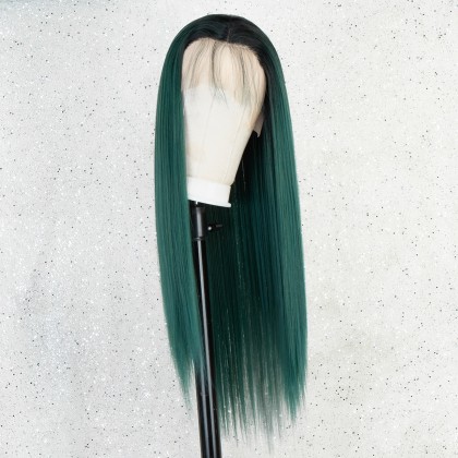 K'ryssma Dark Green Lace Front Wig Long Straight Synthetic Wigs for Women Green Wig for Cosplay