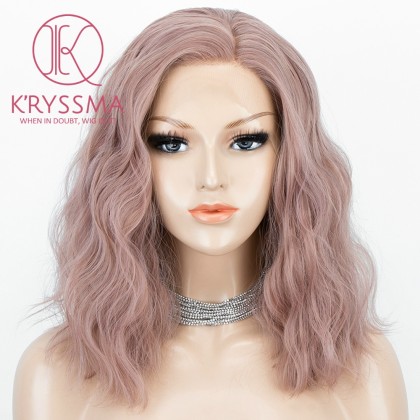 K'ryssma Ash Pink Lace Front Wigs Short Bob Wig Heat Resistant Grey Synthetic Wigs for Women