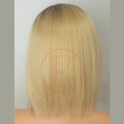 2 Tone Ombre Blonde Short Straight Bob None Lace Synthetic Wig for Women 14 inches