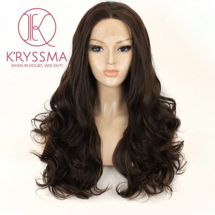 Chestnut Brown Long Wavy Synthetic Lace Front Wigs 20 inches
