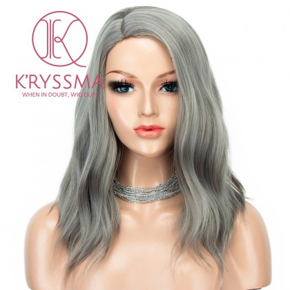 Ash Platinum Blonde None Lace Bob Wig Short Wavy Glueless Synthetic Wigs For Women