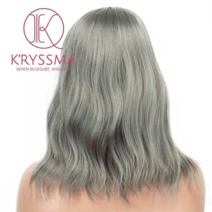 Ash Gray None Lace Bob Wig Short Wavy Glueless Synthetic Wigs For Women