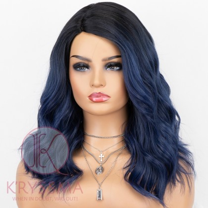 Ombre Dark Blue Wigs Short Bob Synthetic Wig With Side Parting