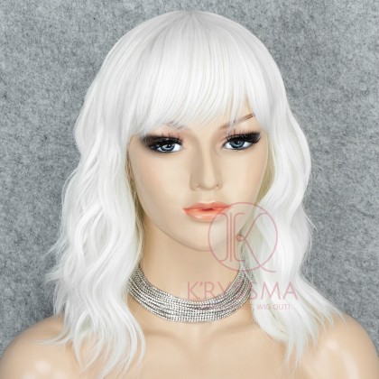 White Wavy Short Bob Wigs with Bangs Synthetic Wigs for Halloween Wigs, Party & Cosplay