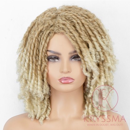 Dreadlock Twist Wigs for Black Women Braided Faux Locs Crochet Hair Wigs with Curly Ends Heat Resistant Afro Short Curly Daily Wigs Ombre Blonde Color