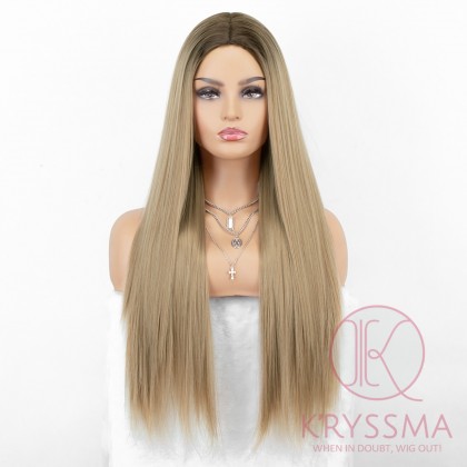 K'ryssma Ombre Blonde Wig Long Straight Synthetic Wig with Middle Parting Ombre Long Wigs for Women 22 inch