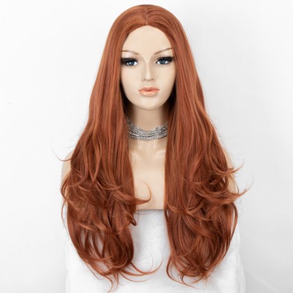 K'ryssma Long Wavy Synthetic Wigs for Women Copper Red Long Wig Heat Resistant 24 inches