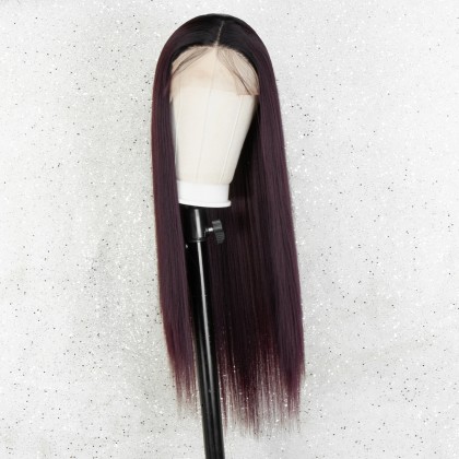 K'ryssma Burgundy Lace Front Wig Long Dark Red Synthetic Wigs for Women Straight Ombre Burgundy Wig 22 Inches