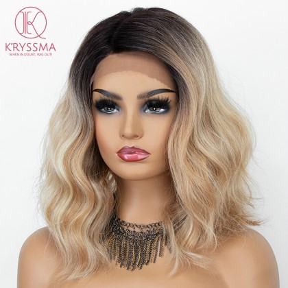 Ombre Blonde Lace Front Wigs for Women Short Wavy Synthetic Wig