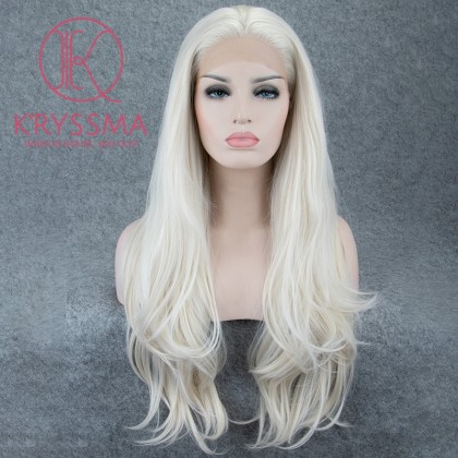 Platinum Blonde Long Natural Straight Lace Front Wigs