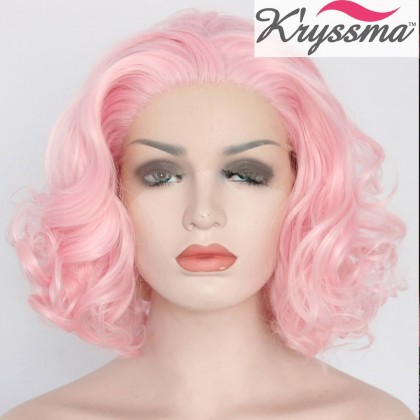 Baby Pink Short Bob Synthetic Lace Front Wigs 12 Inches