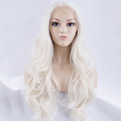 Platinum Blonde Long Natural Wavy Synthetic Wigs