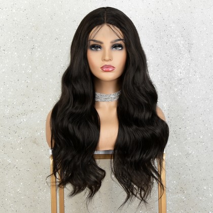 K'ryssma Black Lace Front Wig 1x4 T Part Synthetic Wigs for Women Long Wavy Black Wigs Heat Resistant