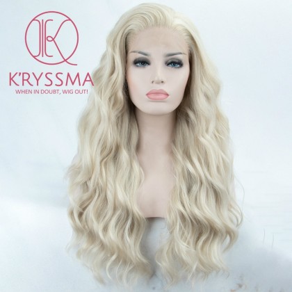 Platinum Blonde Lace Front Wigs Long Wavy Light Blonde Synthetic Wigs 22 inches