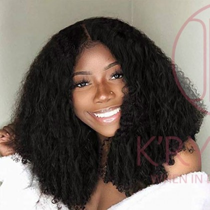 Black Curly Lace Front Wigs Deep Parting Short Synthetic Wig