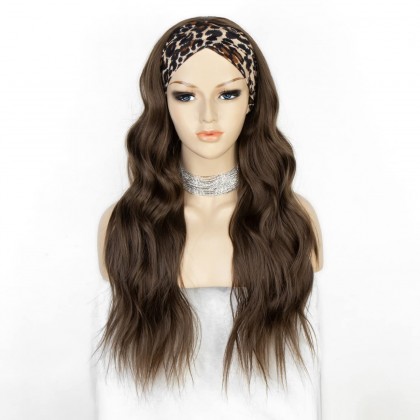 K'ryssma Brown Long Wavy Heat Friendly Fiber Hair Synthetic Headband Wig