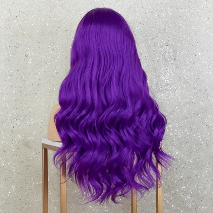 K'ryssma Purple Lace Front Wigs Long Wavy Synthetic Wigs for Women Purple Wig for Cosplay Party Halloween
