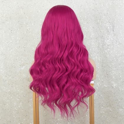 K'ryssma Hot Pink Lace Front Wigs Long Wavy Synthetic Wigs for Women Hot Pink Wig for Cosplay Party Halloween