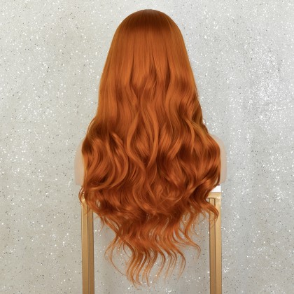 K'ryssma Copper Red Lace Front Wig Wavy Red Orange Wigs for Women T Part Synthetic Wig wtih 4 Inch Deep Parting
