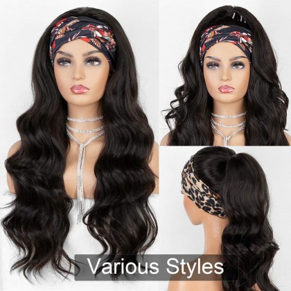 K'ryssma Natural Black Long Wavy Heat Friendly Fiber Hair Synthetic Headband Wig