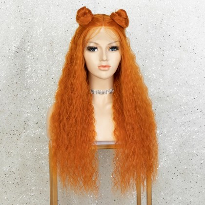 K'ryssma Copper Red Wig with Middle Parting Long Wavy Wig 22 Inch Glueless Long Curly Synthetic Wigs for Women Heat Resistant