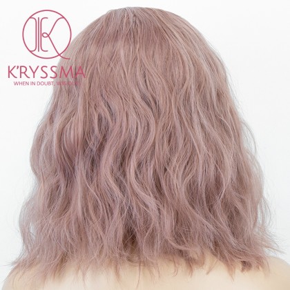 K'ryssma Ash Pink Lace Front Wigs Short Bob Wig Heat Resistant Grey Synthetic Wigs for Women