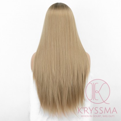 K'ryssma Ombre Blonde Wig Long Straight Synthetic Wig with Middle Parting Ombre Long Wigs for Women 22 inch