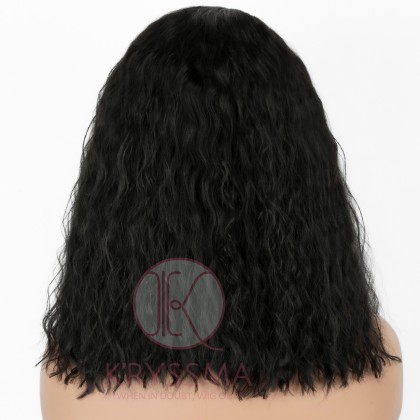 Black Curly Lace Front Wigs Deep Parting Short Synthetic Wig