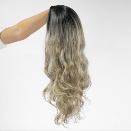Ombre Blonde Wig with Dark Roots 18 inch Long Wavy Synthetic Non-Lace Wig