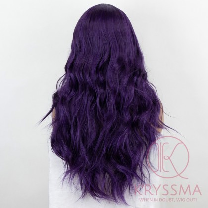 K'ryssma Synthetic Purple Wig with Middle Parting Long Wavy Wig 22 Inches Dark Purple Cosplay Wigs for Women