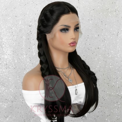 Black Long Natural Straight Lace Front Wig Gluless Synthetic Wig with Natural Hairline 