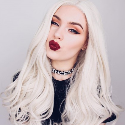 Platinum Blonde Long Natural Straight Lace Front Wigs