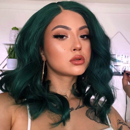 K'ryssma Short Bob Wig Dark Green Synthetic Wig for Women Wavy Wig Heat Resistant
