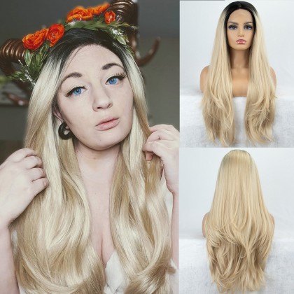 Ombre Blonde Natural Wavy Synthetic Wigs 24 Inches