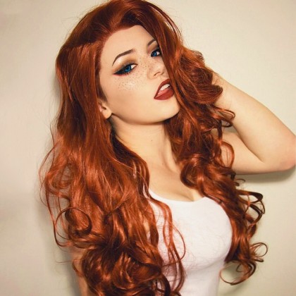 #350 Copper Red Body Wave Long Synthetic Lace Front Wigs