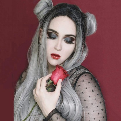 Kryssma Ombre Silver Gray Long Natural Straight Lace Front Wig 22 Inches