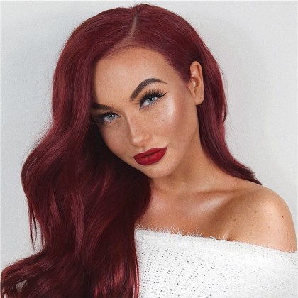 Burgundy Long Wavy Synthetic None-Lace Wig 20 inches