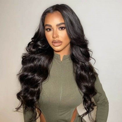 Dark Brown Natural Looking Long Wavy Synthetic None-Lace Wigs 24 Inches
