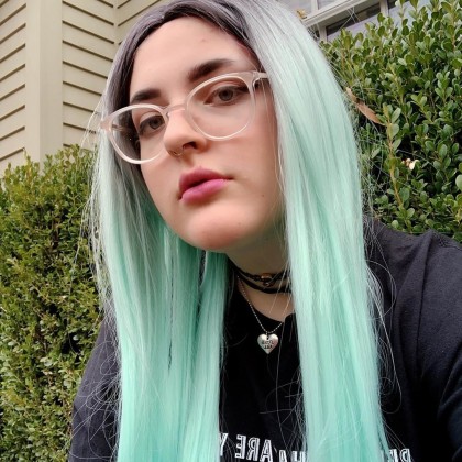 Ombre Green Long Straight Wig None Lace Wig with Dark Roots for Women 18 inches