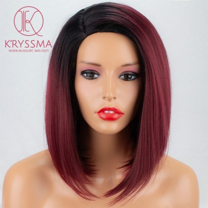 Ombre Burgundy Short Bob Synthetic None-Lace Wig 14 inches