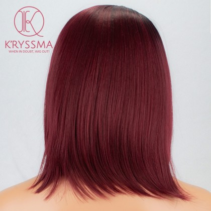 Ombre Burgundy Short Bob Synthetic None-Lace Wig 14 inches