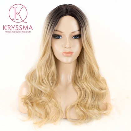 Ombre Blonde Long Wavy Synthetic None-Lace Wig Heat Resistant 18 inches