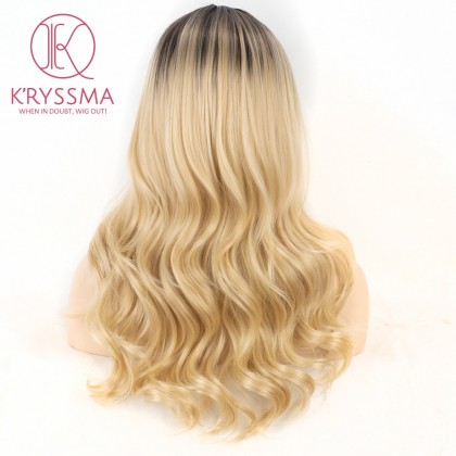 Ombre Blonde Long Wavy Synthetic None-Lace Wig Heat Resistant 18 inches
