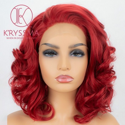 Short Curly Bob Red Synthetic Lace Front Wigs