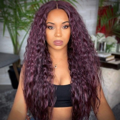 Burgundy Wavy Curly Long Lace Front Wig 22 Inches