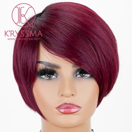 Ombre Dark Red Lace Front Wig With Dark Roots Short Wavy Synthetic Wigs Glueless Heat Resistant Bob Wig For Women